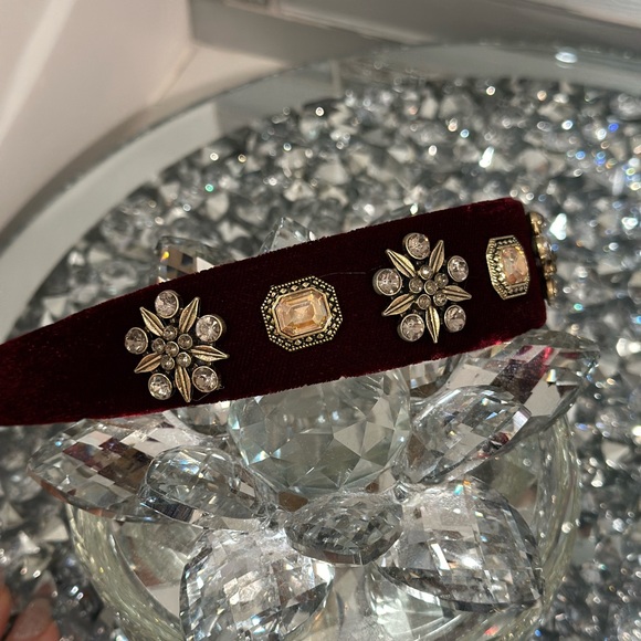 Accessories - Burgundy velvet jeweled headband new